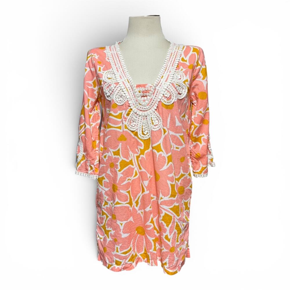 J.Crew Cotton Lace Tunic Cover-Up Top Floral Pink Yellow Mustard Small